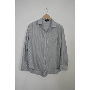 Grey‎ Stripped Long Sleeve Button Up Blouse Size Small